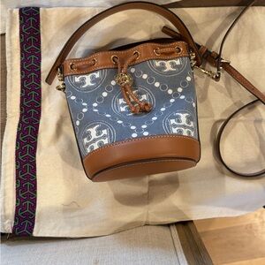 Tory Burch Tan and Blue Crossbody Bag